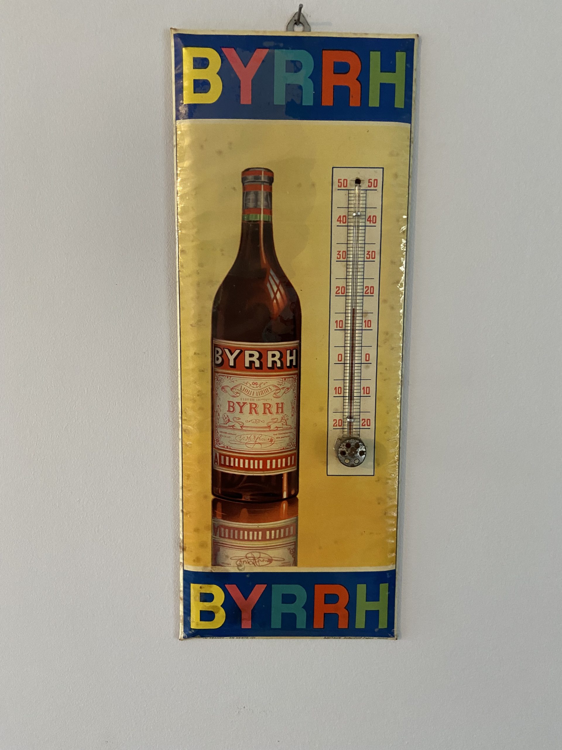 Thermomètre en métal avec alcool bleu publicitaire Bouar