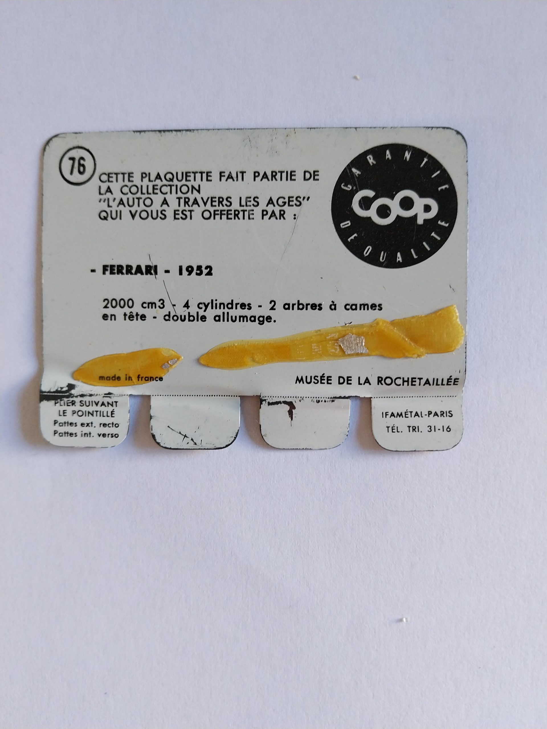 Carte automobile COOP 1964 N°76 – FERRARI 1952 Carte automobile COOP 1964 N°76 – FERRARI 1952  -  Le métal