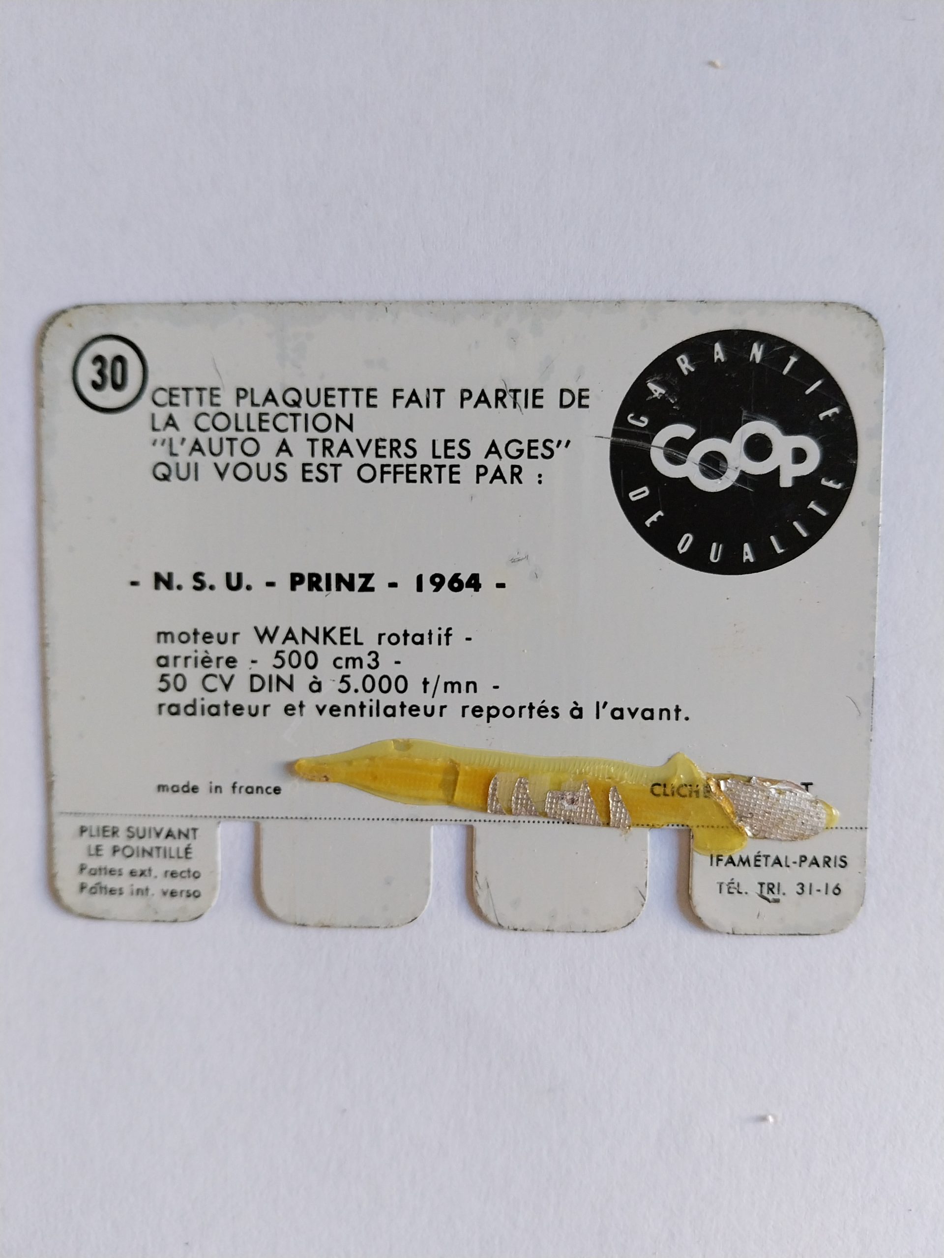 Carte automobile COOP 1964 N°30 – NSU PRINZ 1964 Carte automobile COOP 1964 N°30 – NSU PRINZ 1964  -  Le métal