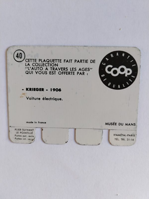 Carte automobile COOP 1964 N°40 – KRIEGER 1906 ELECTRIQUE  -  Automobilia