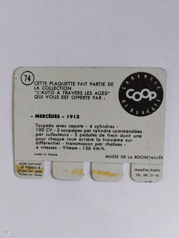 Carte automobile COOP 1964 N°74 – MERCEDES 1913  -  Automobilia