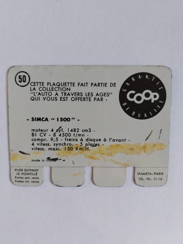 Carte automobile COOP 1964 N°50 – SIMCA 1500  -  Automobilia