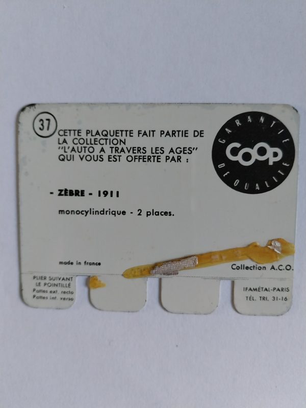 Carte automobile COOP 1964 N°37 – ZEBRE 1911  -  Automobilia